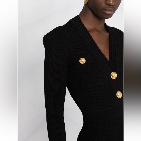 Balmain Short knitted dress with gold buttons black black - Picture 5 of 11